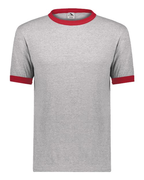 Unisex 50/50 Ringer T-Shirt - Athletic Heather/ Red