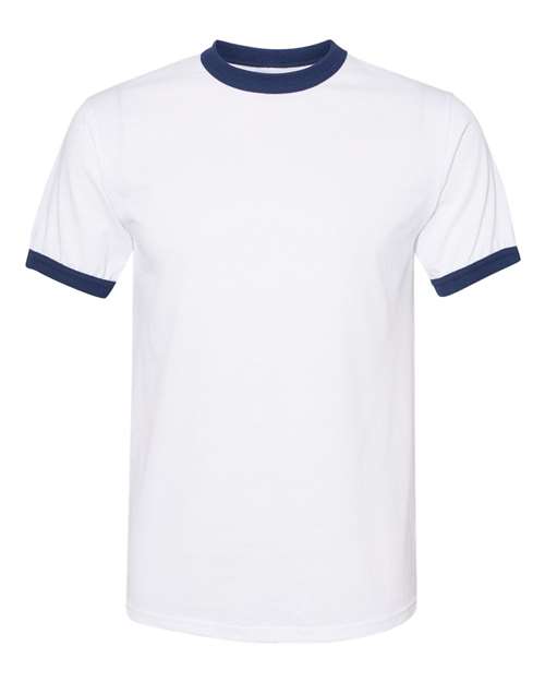 Unisex 50/50 Ringer T-Shirt - White/ Navy