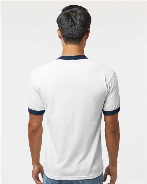Unisex 50/50 Ringer T-Shirt - White/ Navy