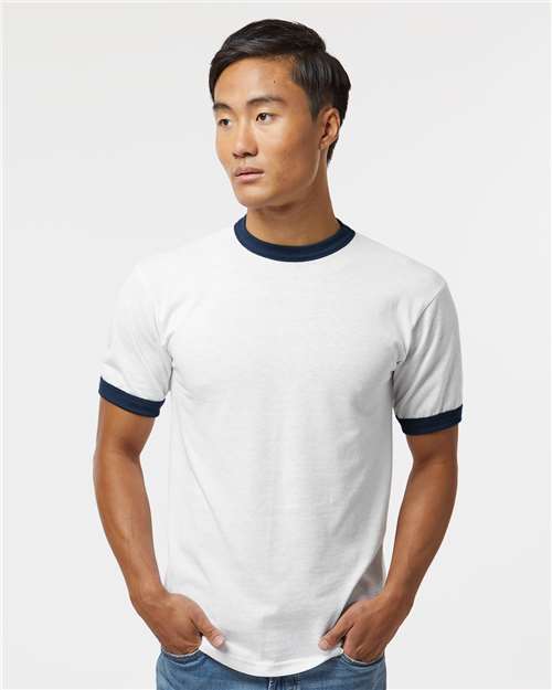 Unisex 50/50 Ringer T-Shirt - White/ Navy
