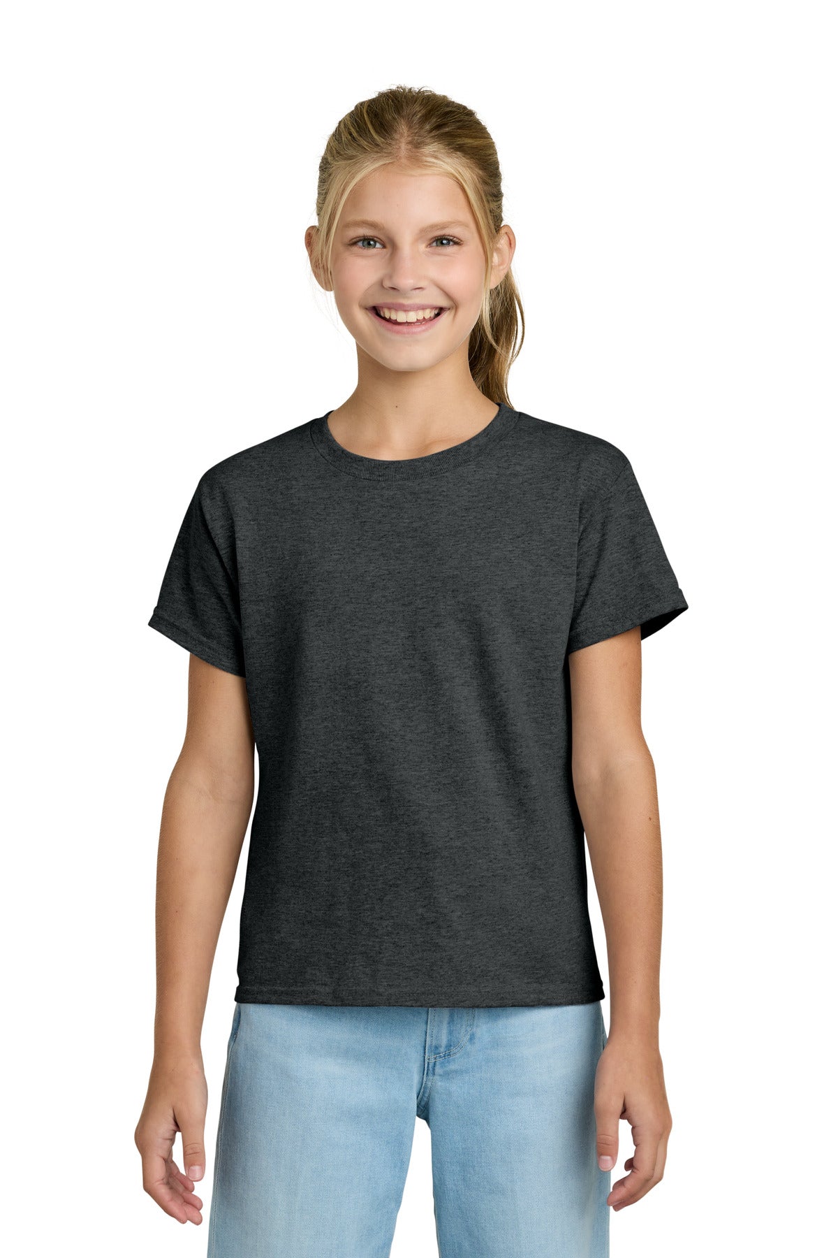 Gildan Youth Light Cotton Tee - Heather Dark Grey