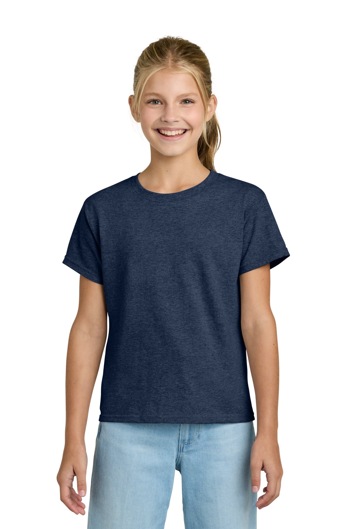 Gildan Youth Light Cotton Tee - Heather Navy