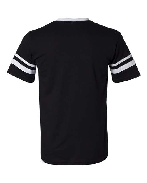 V-Neck Jersey with Striped Sleeves - Black/ White