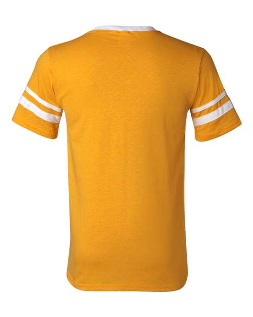 V-Neck Jersey with Striped Sleeves - Gold/ White