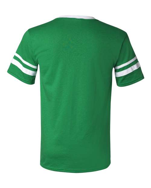 V-Neck Jersey with Striped Sleeves - Kelly/ White