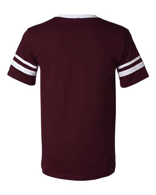 V-Neck Jersey with Striped Sleeves - Maroon/ White