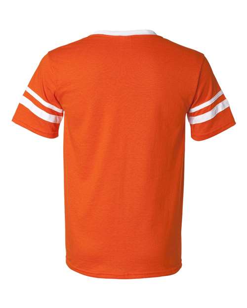 V-Neck Jersey with Striped Sleeves - Orange/ White