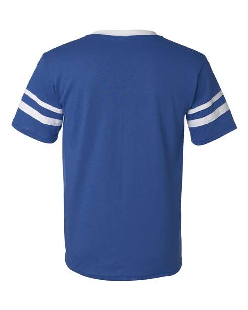 V-Neck Jersey with Striped Sleeves - Royal/ White