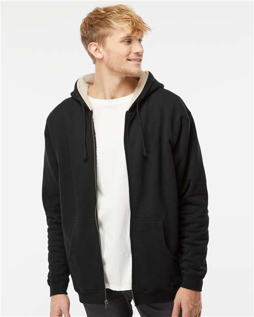 Men's Sherpa-Lined Full-Zip Hooded Sweatshirt - Black/ Natural