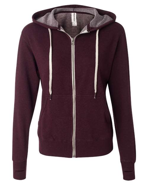 Unisex Heathered French Terry Full-Zip Hooded Sweatshirt - Burgundy Heather