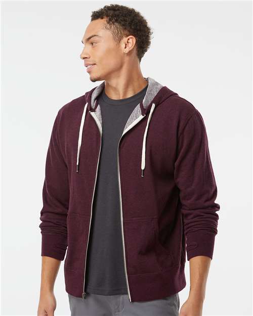 Unisex Heathered French Terry Full-Zip Hooded Sweatshirt - Burgundy Heather