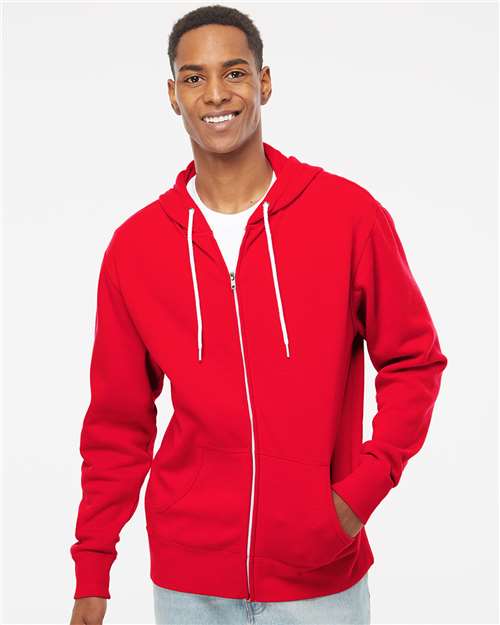 Unisex Lightweight Full-Zip Hooded Sweatshirt - Red