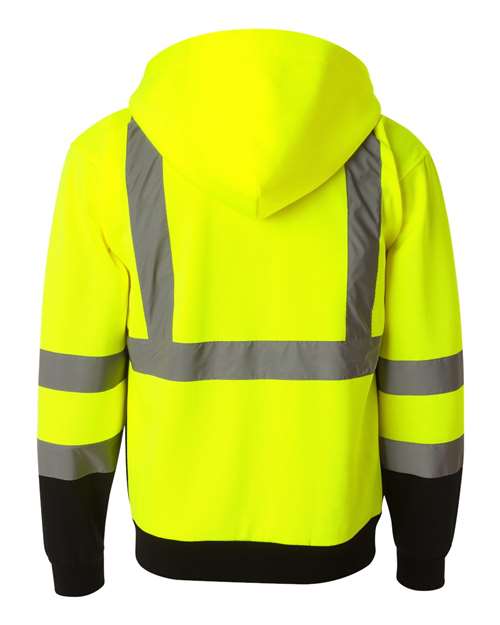 Unisex Hi-Vis Full-Zip Hooded Sweatshirt - Lime