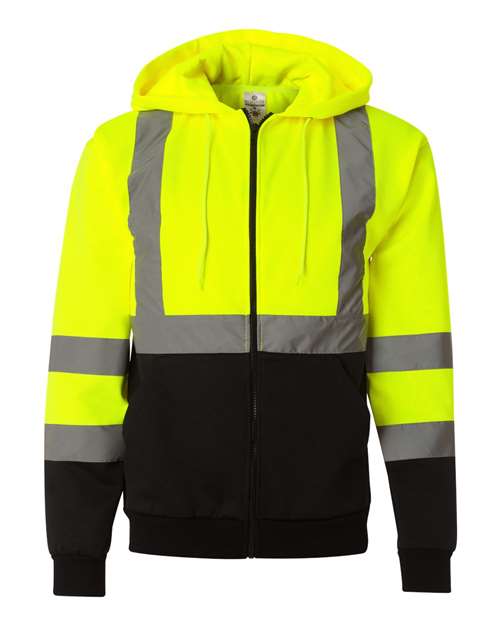 Unisex Hi-Vis Full-Zip Hooded Sweatshirt - Lime
