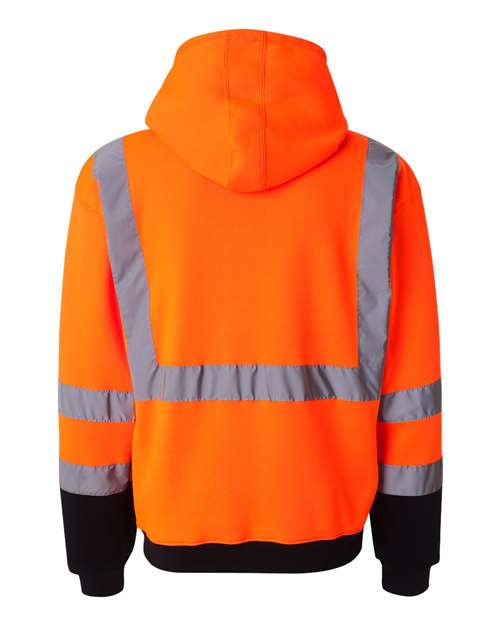 Unisex Hi-Vis Full-Zip Hooded Sweatshirt - Orange