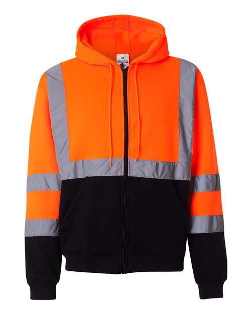 Unisex Hi-Vis Full-Zip Hooded Sweatshirt - Orange