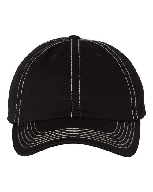 Bio-Washed Classic Dad Hat - Black/ Stone Stitch