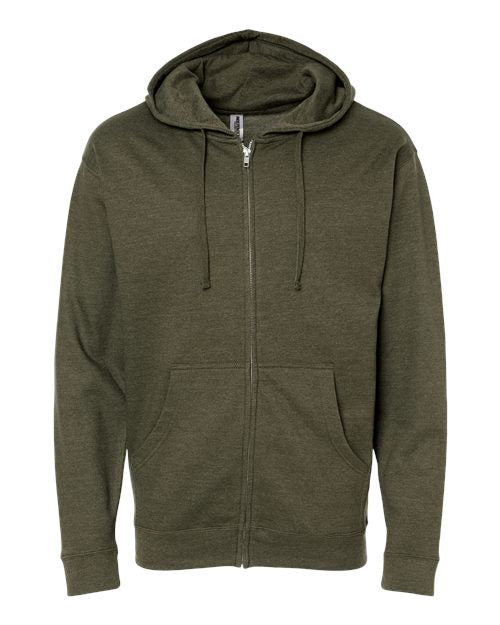 Unisex Midweight Full-Zip Hooded Sweatshirt - Army Heather