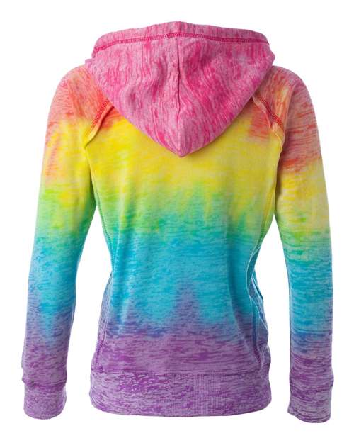 Women’s Courtney Burnout V-Notch Hooded Sweatshirt - Rainbow Stripe