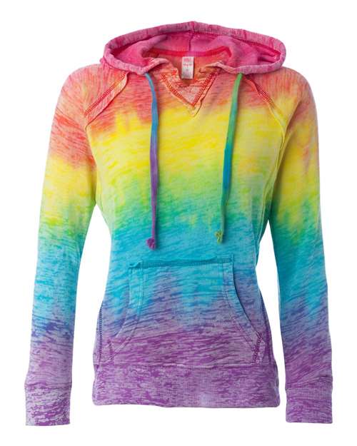 Women’s Courtney Burnout V-Notch Hooded Sweatshirt - Rainbow Stripe