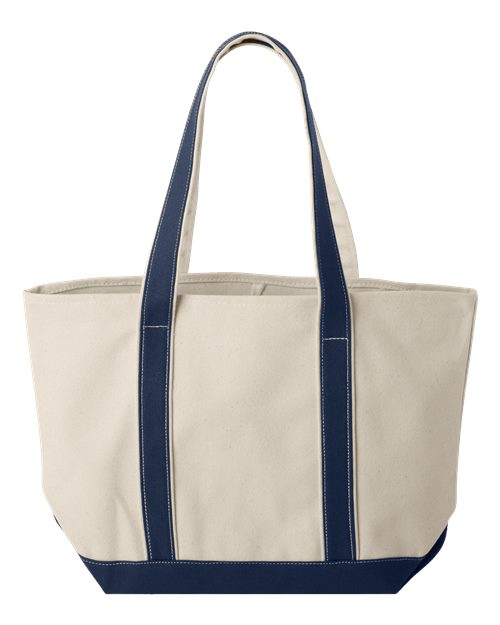 Windward Large Cotton Canvas Classic Resort Tote - Natural/ Navy