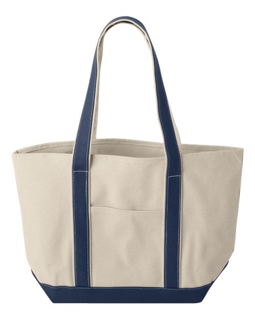 Windward Large Cotton Canvas Classic Resort Tote - Natural/ Navy