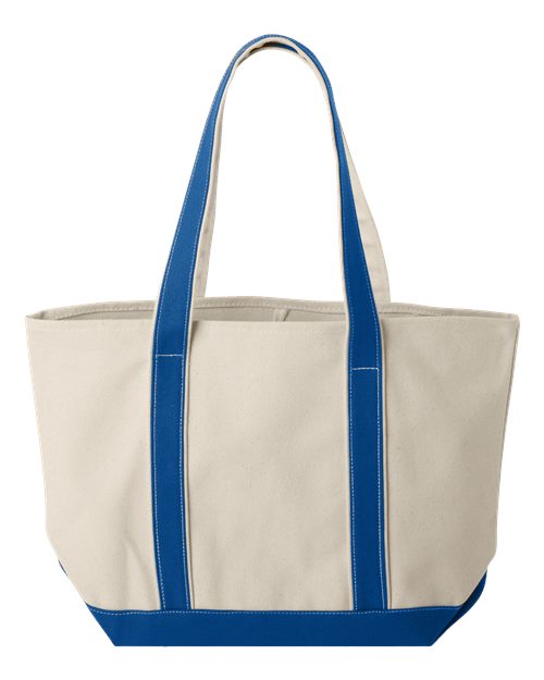 Windward Large Cotton Canvas Classic Resort Tote - Natural/ Royal