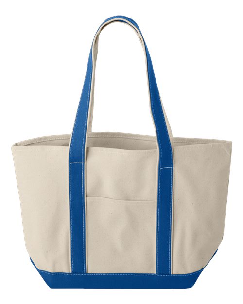 Windward Large Cotton Canvas Classic Resort Tote - Natural/ Royal