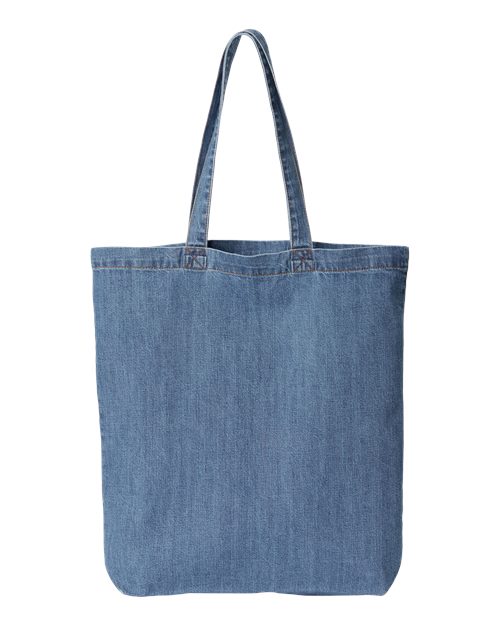 Cotton Denim Gusseted Tote Bag - Light Blue Denim