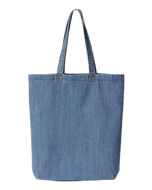 Cotton Denim Gusseted Tote Bag - Light Blue Denim