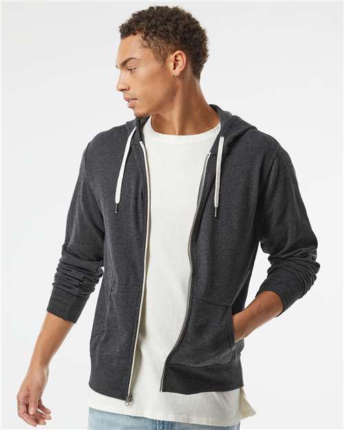Unisex Heathered French Terry Full-Zip Hooded Sweatshirt - Charcoal Heather