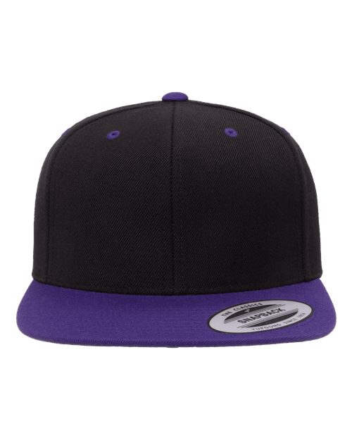 Premium Flat Bill Snapback Cap - Black/ Purple