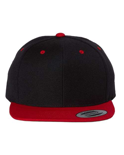 Premium Flat Bill Snapback Cap - Black/ Red