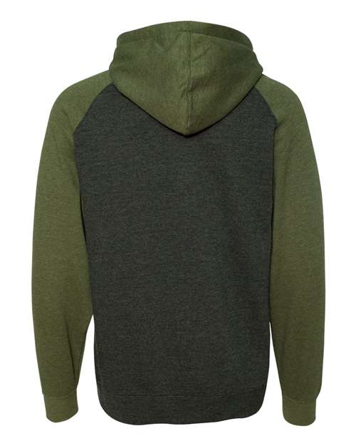 Unisex Raglan Hooded Sweatshirt - Charcoal Heather/ Army Heather