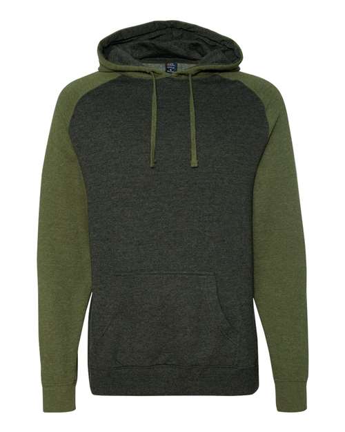 Unisex Raglan Hooded Sweatshirt - Charcoal Heather/ Army Heather