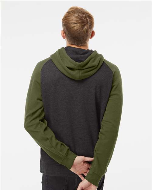 Unisex Raglan Hooded Sweatshirt - Charcoal Heather/ Army Heather