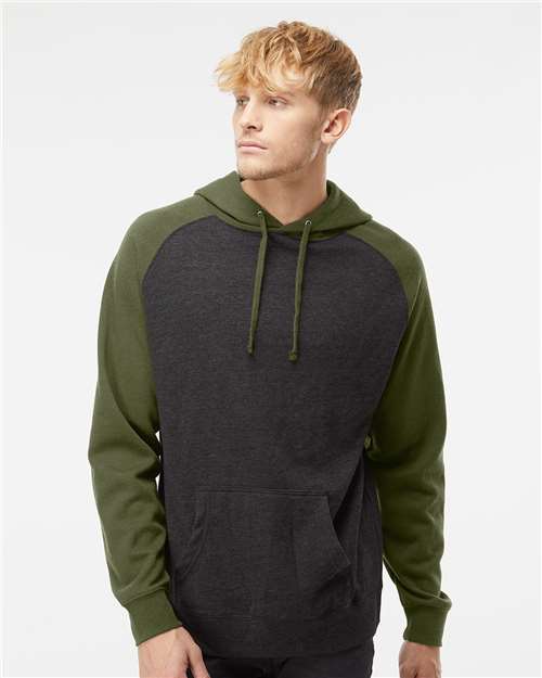 Unisex Raglan Hooded Sweatshirt - Charcoal Heather/ Army Heather