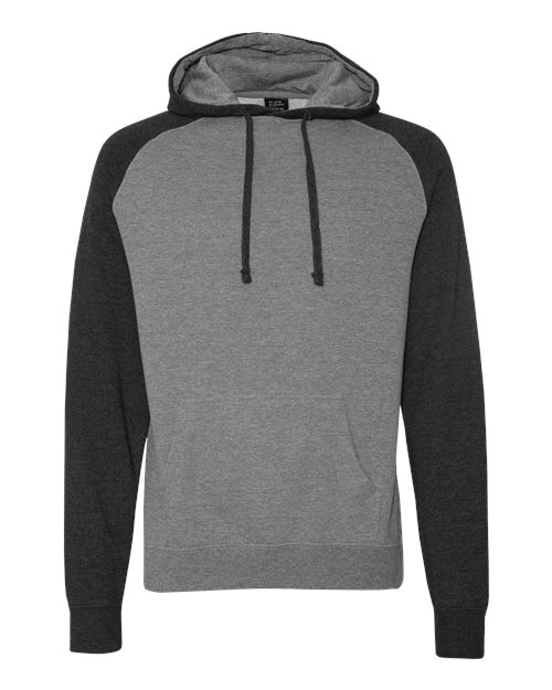 Unisex Raglan Hooded Sweatshirt - Gunmetal Heather/ Charcoal Heather