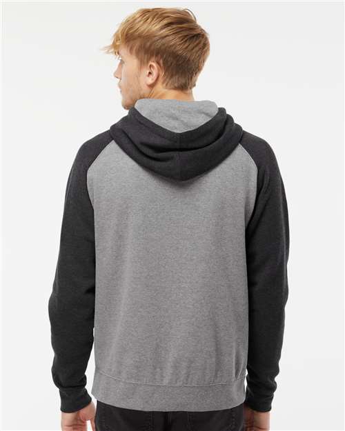 Unisex Raglan Hooded Sweatshirt - Gunmetal Heather/ Charcoal Heather