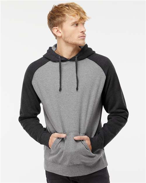 Unisex Raglan Hooded Sweatshirt - Gunmetal Heather/ Charcoal Heather