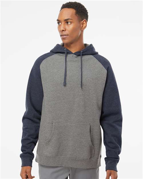 Unisex Raglan Hooded Sweatshirt - Gunmetal Heather/ Classic Navy Heather