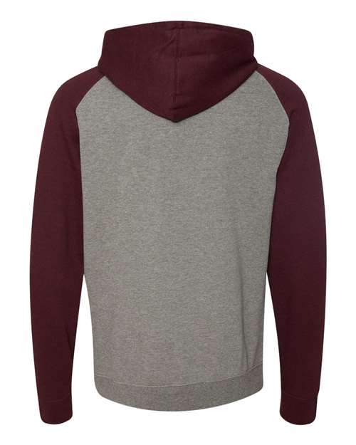 Unisex Raglan Hooded Sweatshirt - Gunmetal Heather/ Burgundy Heather