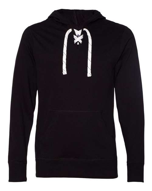 Unisex Jersey Sport Lace Hooded Pullover - Black