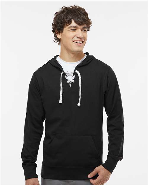 Unisex Jersey Sport Lace Hooded Pullover - Black