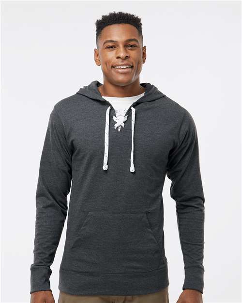 Unisex Jersey Sport Lace Hooded Pullover - Charcoal Heather