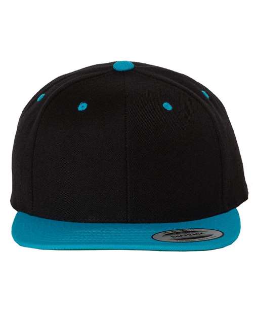 Premium Flat Bill Snapback Cap - Black/ Teal