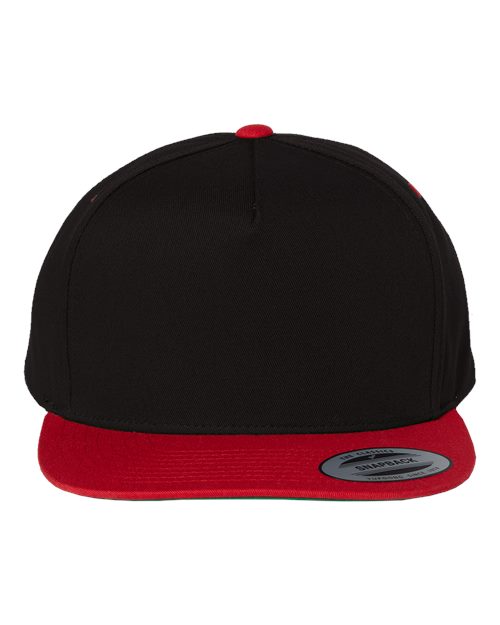 Five-Panel Cotton Twill Snapback Cap - Black/ Red