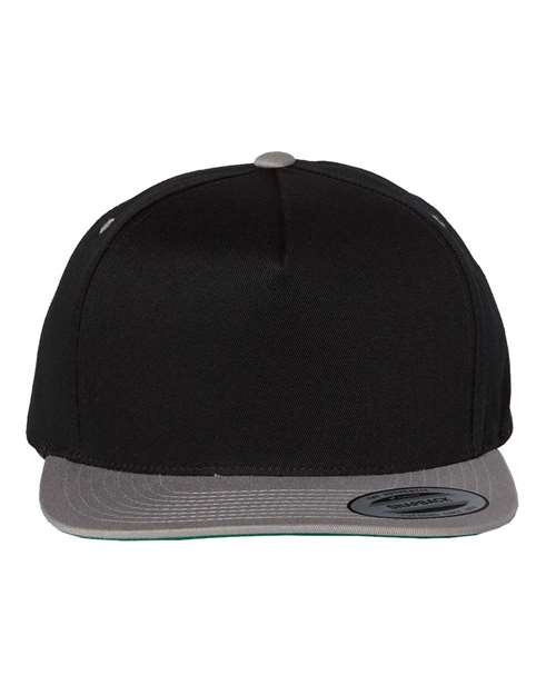 Five-Panel Cotton Twill Snapback Cap - Black/ Grey
