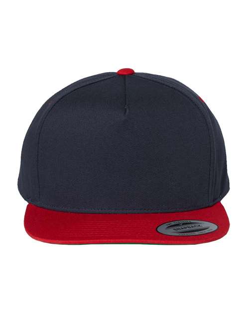 Five-Panel Cotton Twill Snapback Cap - Navy/ Red
