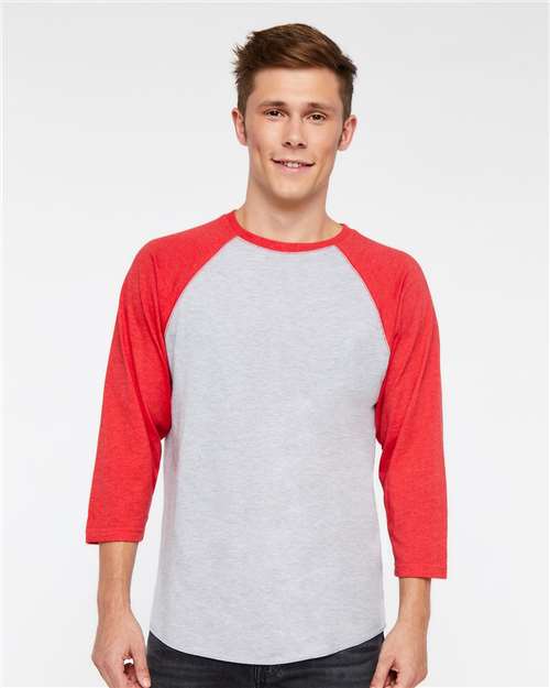Men's Baseball Fine Jersey Three-Quarter Sleeve Tee - Vintage Heather/ Vintage Red
